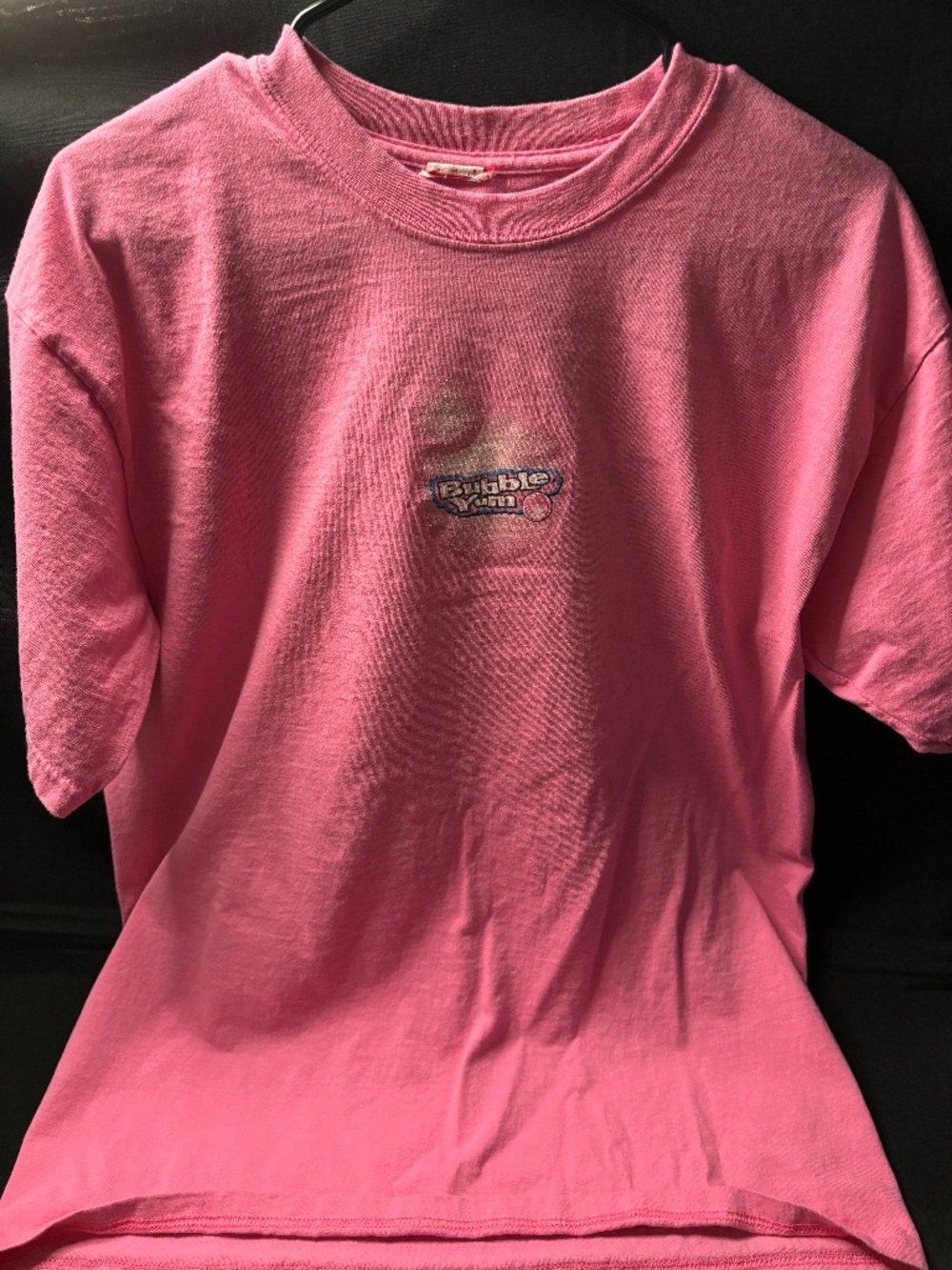 Bubble Yum Pink Graphic T-Shirt Size Medium Y2K Candy Logo Glitter Tee.